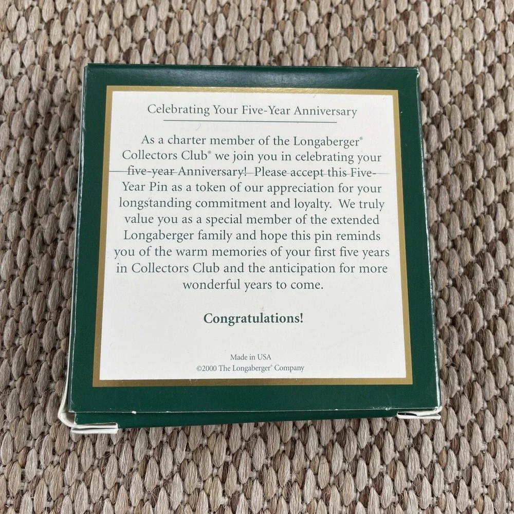 LONGABERGER COLLECTORS CLUB 5 YEAR LAPEL PIN #77361